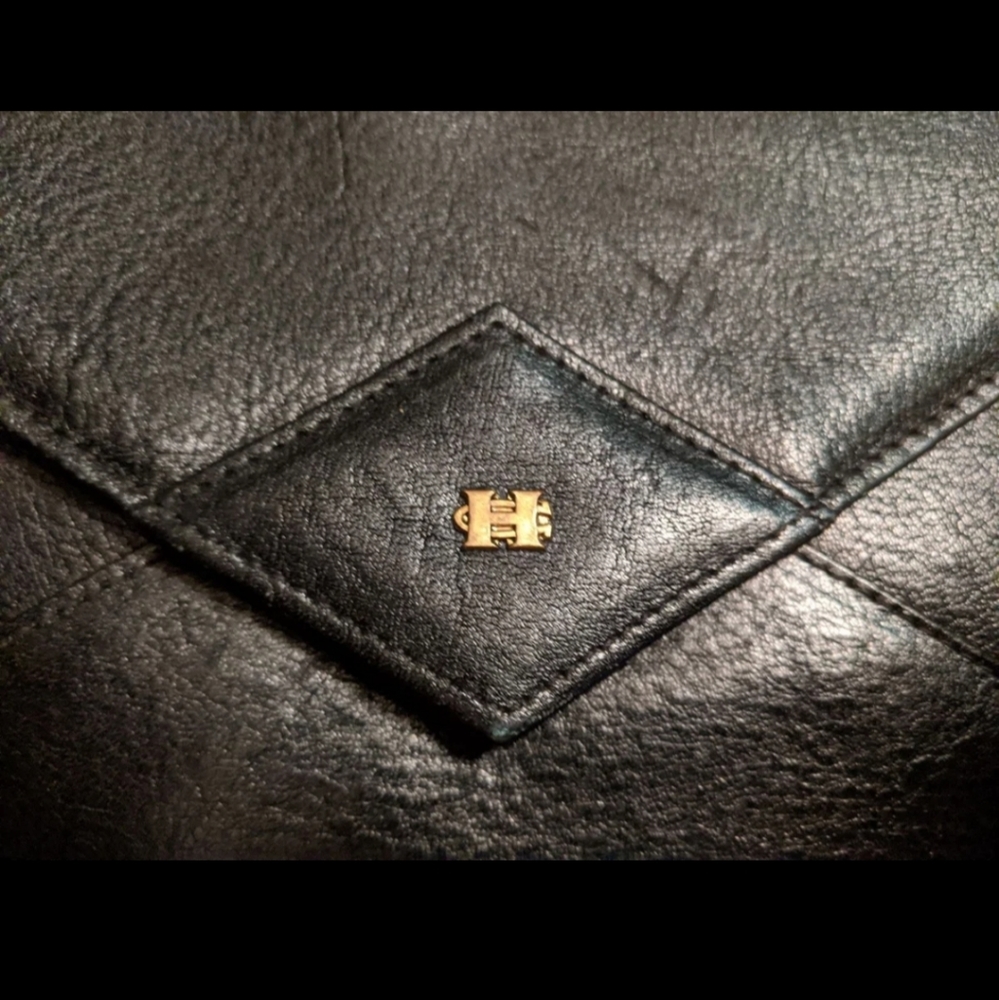 Vintage black leather Envelope clutch